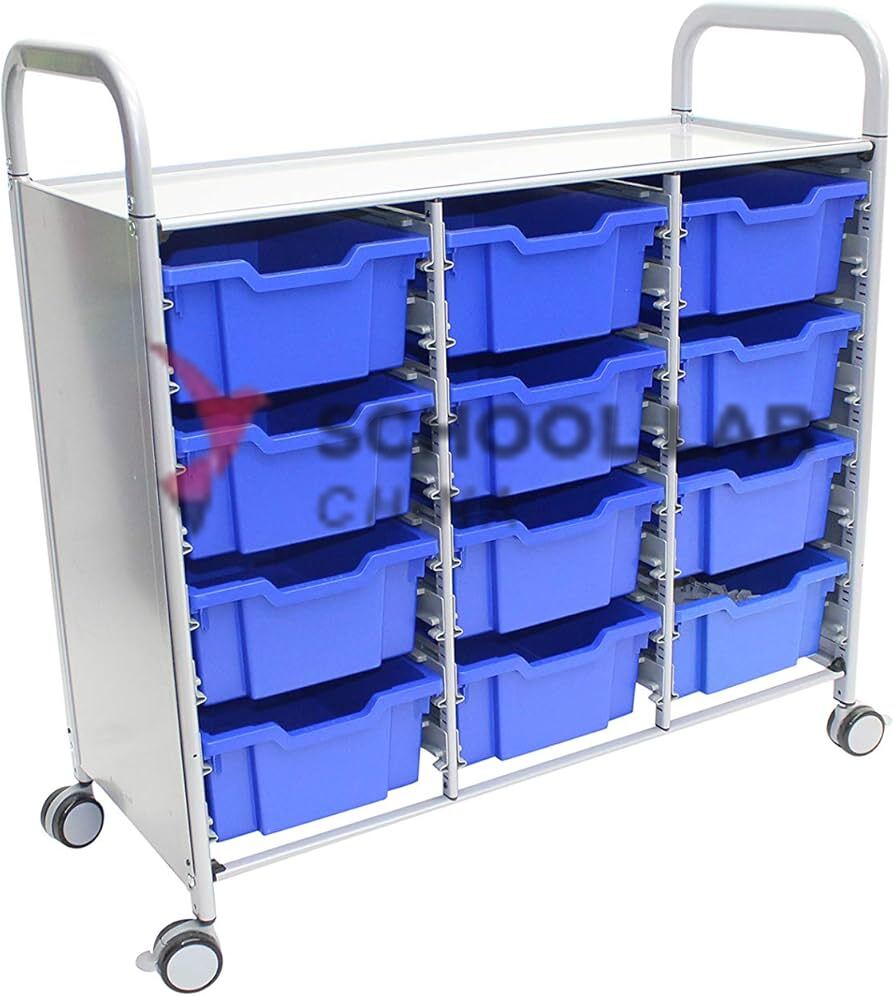 Gratnells Dynamis Treble Silver Trolley & 18 Shallow Trays